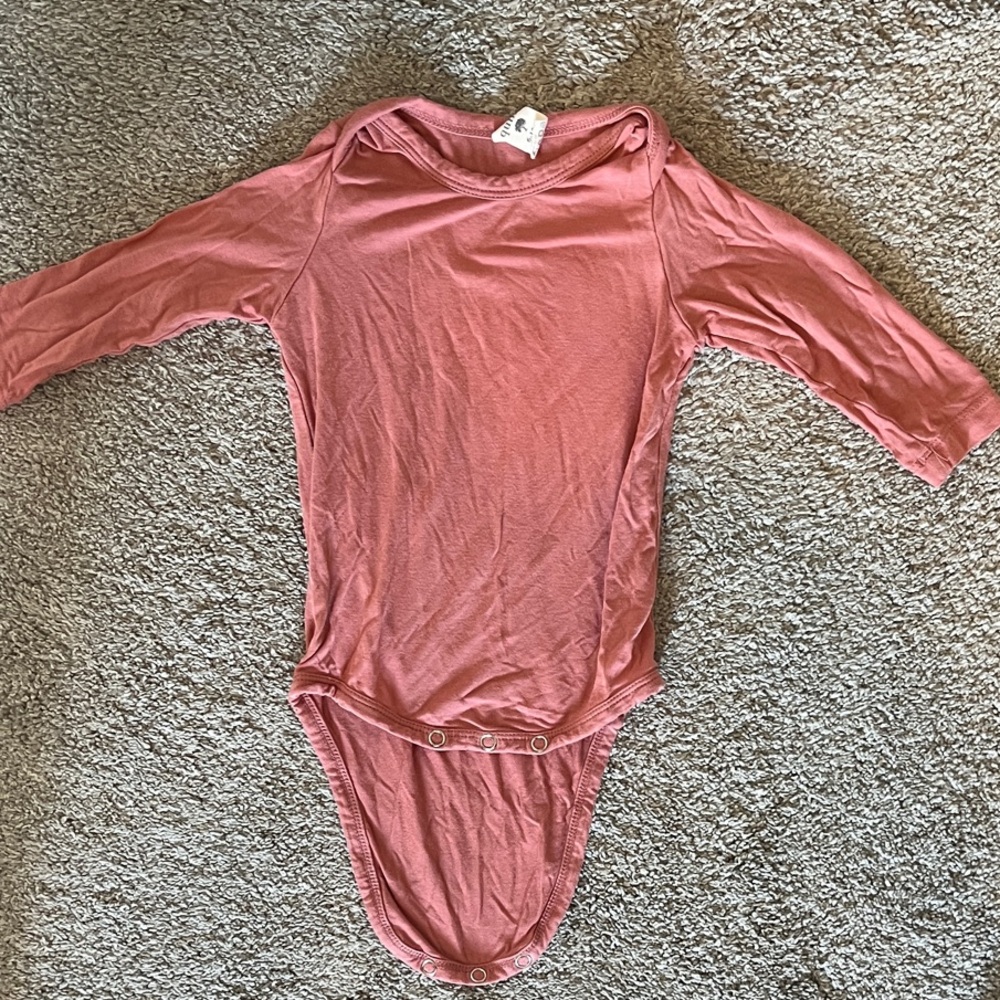 kate quinn 6-12m Long Sleeve One-Piece Bodysuit - Dusty Pink/coral color